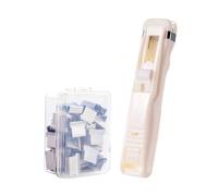 Clip Stapler - Portable Paper Clamp Dispenser, Handheld Push Style Binder Tool with Easy Press Attachment System Organizing Feature, Ideal for School Classroom Home Workplace Document Sorting