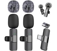 Clipmic Duo - Set microfono wireless con riduzione del rumore, microfono lavalier wireless, microfoni da bavero plug and play, facile da trasportare, mini microfono per registrazione video, per