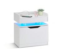CLIPOP Table de nuit con éclairage LED et prise électrique,Table de chevet moderne con tiroir e fonction de chargement Commode de nuit blanche per il salone Chambre à coucher [Eclairage LED con colori