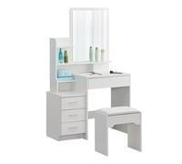 CLIPOP Tavolo da toeletta bianco per camera da letto con specchio e 4 cassetti portaoggetti, sgabello, tavolo da trucco per donne e ragazze, 87 x 40 x 144 cm