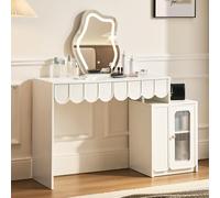 CLIPOP Tavolo da toeletta con specchio, tavolo da toeletta con illuminazione a LED, 3 colori, luminosità regolabile, tavolo da toeletta con cassetti grandi e armadio, stile moderno