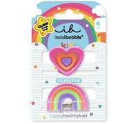 invisibobble CLIPSTAR GLOW Kids Happy Hearts, 2 fermagli per capelli luminosi per bambini, design arcobaleno e cuore, clip antiscivolo per capelli sani, perfetti per ragazze