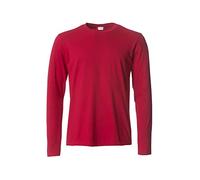 Clique - T-shirt manica lunga Uomo Basic-T L/S, in cotone Jersey, colletto elasticizzato, nastrino parasudore, vestibilità slim-fit (rosso S)