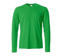 Clique - T-shirt manica lunga Uomo Basic-T L/S, in cotone Jersey, colletto elasticizzato, nastrino parasudore, vestibilità slim-fit (verde acido L)