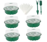 CLISPEED 17pezzi Scatola per Vivaio in Plastica Celle Fioriere Rotonde Etichette per Piante e Palette Serra Trasparente per Germogli da Giardinaggio Contenitore per Vivaio Ermetico per