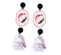 CLISPEED 2 Paia Stylish Acrylic Dangle Earrings Asian Chinese Design Vintage Koi Tree Pattern Jewelry For Women And For Holidays And Casual Occasions