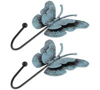 CLISPEED 2 Pezzi Gancio a Farfalla da Parete Vintage Blu in Ferro e Metallo | Cappelli e Borse, Montaggio a Muro Semplice, Design Retrò Decorativo, per Ingresso e Corridoio