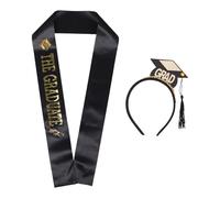 CLISPEED 2 Pezzi Set Fascia e Nastro per Laurea Cappello da Laureando Nero in Plastico e Tessuto, Accessori per Feste di Laurea e Cerimonie Decorazioni per Foto
