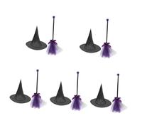 CLISPEED 5 Set Set Scopa Cappello Scopa Stregoni Puntello Con Halloween Cappello Da Decorazioni Halloween Viola porpora Maglia