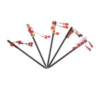 CLISPEED 5pezzi Forcina Per Capelli Cinese Con Nappa Rossa e Perline Floreali Stile Vintage Accessori Per Acconciature Chignon Ornamenti Per Abiti Tradizionali e Occasioni Speciali