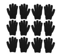 CLISPEED 6 paia Guanti Esfolianti da Doccia Neri in Poliestere Confortevole Doppia Faccia per Pulizia Profonda e Rimozione Cellule Morte Guanti Massaggianti Elasticizzati Lavabili e