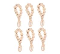 CLISPEED 6pezzi Portachiavi in Legno Con Perline e Crocifisso Cattolico Per Preghiera Per Battesimo e Prima Comunione Regalo Spirituale Per Uomo e