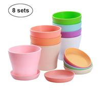 CLISPEED 8 pezzi Vasi in Plastica per Piante Succulente Piccoli con Vassoio Vasi Rettangolari Vita Alta per Balcone e Giardino Mix Colori Xs Drenaggio Incluso