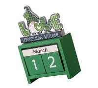 CLISPEED Calendario da Tavolo in Legno per San Patrizio Countdown con Blocchi Rotanti per Data e Mese Decorazione Duratura per Casa e Ufficio Ornamento Stile Festa Irlandese