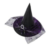 CLISPEED Cappello da Strega per Donna Punta a Cono e Tesa Larga Stampa Ragnatela Viola in Poliestere Traspirante e Mantiene la Forma, per Halloween e Feste