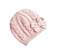 CLISPEED Cappello Lavorato a Maglia Fiocco Rosa in Cotone e Lana, Berretto di Lana per Neonato, Super Morbido e Traspirante, Adatto per Servizi Fotografici e Tenere al Caldo, Taglia m
