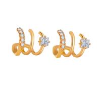 CLISPEED Clip per Orecchini a Tre Strati Intarsio in Zircone, 2 Pezzi Dorati, Accessori Chic per Orecchie senza Fori, per Uso Quotidiano