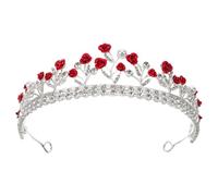 CLISPEED Corona da Sposa Rossa Strass e Rose Barocche, Fascia per Chioma Regolabile Pettine, Copricapo Elegante per Matrimoni, Feste e Cerimonie Donna