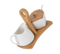 CLISPEED Cucina in Ceramica Bianca con Lattiera Zuccheriera e Vassoio Contenitore per Spezie con Cucchiaio Design Elegante e Resistente per Uso Quotidiano