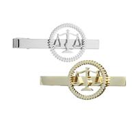 CLISPEED Fermacravatte da Uomo in Acciaio Inossidabile a Forma di Bilancia Libra, Set da 2 Pezzi Oro e Argento, Clip per Cravatta Elegante per Avvocati e Giudici, Accessorio Formale