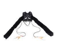 CLISPEED Maschera Lupo Mannaro Nera in Peluche Piuma Simulata, Design Realistico, Costruzione Traspirante e Confortevole per Feste di Carnevale e Cosplay