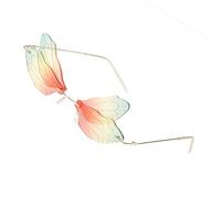 CLISPEED Occhiali da sole a forma di libellula, senza cornice, a forma di ali sovrapposte, in policarbonato, alla moda, con design a foglia, elegante, per feste, attività all'aperto e shopping