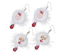CLISPEED Orecchini Natalizi Pendenti Pompon Bianchi Pelosi, Design Leggero e Cristalli Scintillanti, Set 2 Paia Renna e Babbo Natale, Accessori Festivi per Bambine e Donne, Confezione