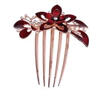 CLISPEED Pettine Laterale Fiore Rosso e Strass per Chioma da Sposa, Accessorio da Cerimonia Elegante 9,5x9x2 Cm per Donne e Ragazze in Matrimoni e Feste Formali
