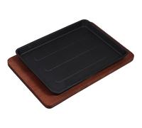 CLISPEED Piastra Bistecchiera Ghisa Quadrata con Base in Legno Piastra Teppanyaki Versatile per Barbecue e Grigliate Padella Resistente per Cucina Giapponese e Induzione