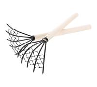 CLISPEED Rastrello da Spiaggia Accessori Mare con Rete per Spiaggia 2 Pezzi con 5 Denti in Ferro e Manico in Legno , Utile per Scavare Telline e Conchiglie