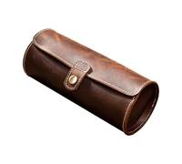 CLISPEED Scatola Porta Orologi in Pelle Vera, Organizer Rotolo per 3 Orologi, Custodia Compatta Tonda per Viaggi e Uso Quotidiano