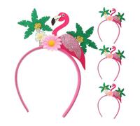 CLISPEED Set 4 Cerchietti Fenicottero e Fiori Hawaiani per Donna Copricapo Tropicale Leggero Corona di Fiori Artificiali per Feste in Spiaggia e Carnevale