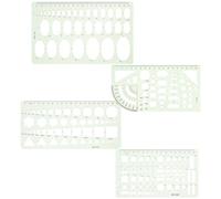 CLISPEED Set 4 Pezzi Stencil per Disegno a Forma Geometrica in Plastica Verde, Righello Cerchio e Ovale, Resistente e Versatile per Scuola e Modelli di Disegno Specialistico