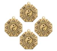 CLISPEED Set da 4 Ciondoli Taoisti in Ottone Vintage Otto Trigrammi Tai Chi Amuleti Yin Yang Anello per Portachiavi e Decorazioni Fai da Te Energia Positiva e Salute