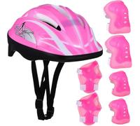 CLISPEED Set di caschi e imbottiture per bambini - Casco regolabile per bambini, ginocchiere, gomitiere, polsiere, set da 3 a 8 anni, ciclismo, skateboard, pattinaggio a rotelle