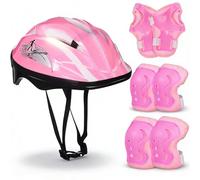 CLISPEED Set di caschi e imbottiture per bambini - Casco regolabile per bambini, ginocchiere, gomitiere, polsiere, set da 3 a 8 anni, ciclismo, skateboard, pattinaggio a rotelle