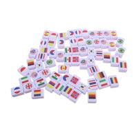 CLISPEED Set Mahjong Portatile Tessere 64 Pezzi 24Mm a Tema Bandiere Nazionali Gioco da Tavolo Strategico per 2 Giocatori Mini Gioco di Abbinamento Educativo per Famiglie e Viaggi