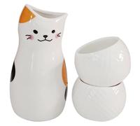 CLISPEED Set Pentola e Tazze per Sakè in Ceramica Maneki Neko Gatto Portafortuna Bollitore Tradizionale Giapponese Tazza Rotonda Resistente e Lavabile in Lavastoviglie per Degustazione a