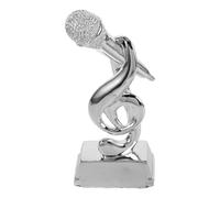 CLISPEED Trofeo microfono in resina argentata per concorsi di canto ed eventi scolastici, design unico a tema musicale, decorazione per feste e espositori per karaoke e concorsi musicali