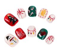 CLISPEED Unghie Finte Natalizie Pressione Corti con Punta Francese Fiocchi Omini di Pan di Spezia Completi per Manicure Invernali per Donne e Ragazze