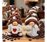 CLIUNT 2 Gnomi Da Caffè, Decorativi Per Bar Caffè, Resina Svedese Tomte Elfo Nano Figurine, Decorazione Per Cucina, Soggiorno, Ufficio, Regalo Per Gli Amanti Del Caffè, Primavera Estate Gnomo