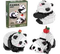 CLIUNT 3 en 1 Panda Blocs De Construction, Briques de Construction Panda, Animaux Mini Brique Figure Pandas, Mini Bloc de Construction Pandas pour Animaux Mignon Jeu de Construction