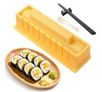 CLIUNT 6 Pezzi Sushi Maker Set, Kit Sushi Fai da Te, Kit per Sushi per Principianti con StendiSushi, Stampo Taglia Sushi e Bacchette, Adatto Agli Appassionati di Onigiri e ai Principianti (Giallo)