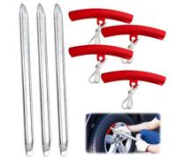CLIUNT Leve Smontagomme, 3 Pezzi 30cm Leva di Montaggio per Pneumatici, Leva A Cucchiaio in Acciaio Kit, con 4 Pezzi Protezioni Cerchio Rosse, per Cambio e Riparazione dei Pneumatici