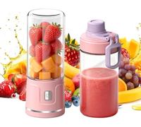CLIUNT Mini Frullatore Portatile, 450ML Mini Mixer Per Smoothies Bicchiere Di Miscelazione USB, Frullatore per Frullati da go con 38 Lame e Coperchio da Viaggio, per Frappè, Succhi di Frutta (Rosa)