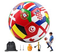 CLIUNT Pallone da Calcio Taglia 5 con Bandiere Mondiali, Palla da Calcio per Interni ed Esterni, Pallone da Allenamento Standard con Pompa, 2 Aghi, Rete e Borsa, per Esercizi, Partite e Regali