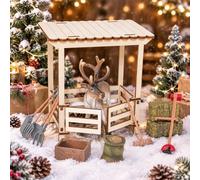 CLIUNT Porta Elfo Natale Kit 11 Pezzi,Porta degli Elfi di Natale,Set Completo Porta del Gnomo con Renne,Mini Palline di Fieno,Foraggio,Mangiatoia,Mini Attrezzi da Giardino,per Porta Elfo Natale