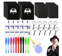 CLIUNT Set di 50 lenti da detective per bambini, con penna, taccuino, occhiali da detective con clip e lente d'ingrandimento, per il compleanno dei bambini