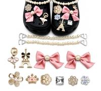 CLKE 12 ciondoli a forma di fiocco rosa, accessori per scarpe, accessori per scarpe con catena di strass, impermeabili e durevoli, decorazioni fai da te, per donne