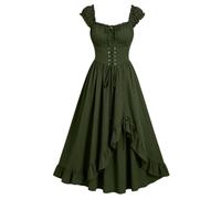 CLKLGEXEAK Abito Midi Elegante con Volant e Spalle Scoperte for Donna Corsetto con Lacci sul Davanti Vita Irregolare con Volant sull'Orlo a Trapezio Abito Linea(Green,XL)